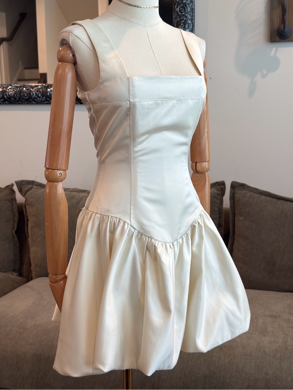 WEWOREWHAT Corset Peplum Mini Dress Ivory Ecru | Size 4 - Picture 2 of 8